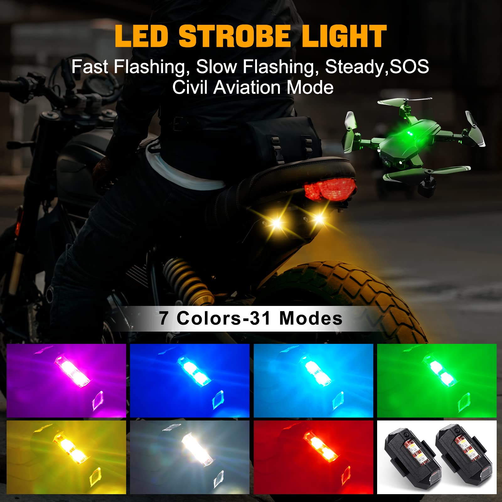 Drone Strobe Light - オートバイライト ドローン ストロボライト USB LED 衝突防止