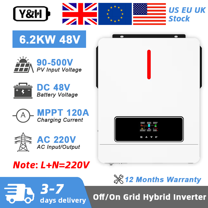 Drone Solar Charger - Y&H 6.2KW ハイブリッドソーラーインバーター 48VDC 220VAC オン/オフグリッドソーラーインバーター