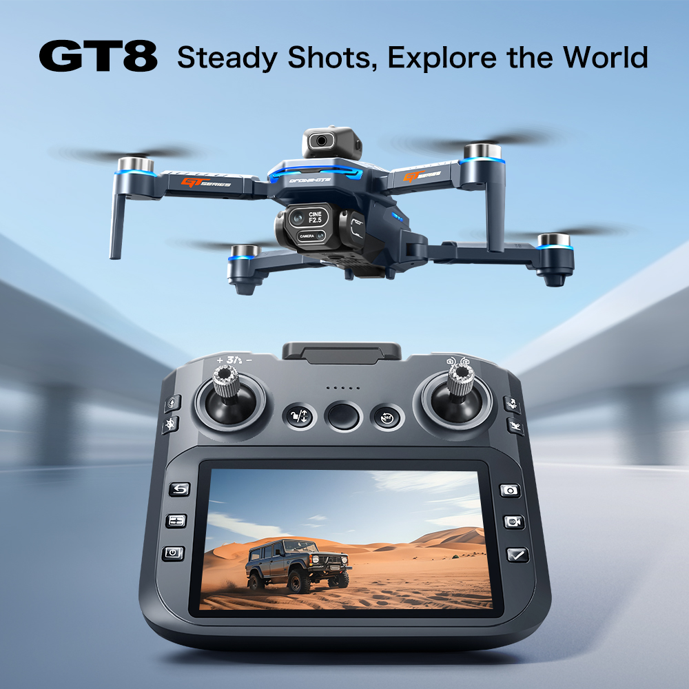GT8 障害物回避空中ドローン – 大画面リモコン付き HD - Drone Controller Screen のレビューと価格